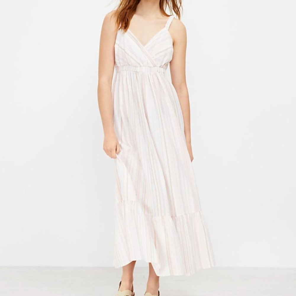NWT LOFT Beach Striped Ruched Strap Maxi Size L